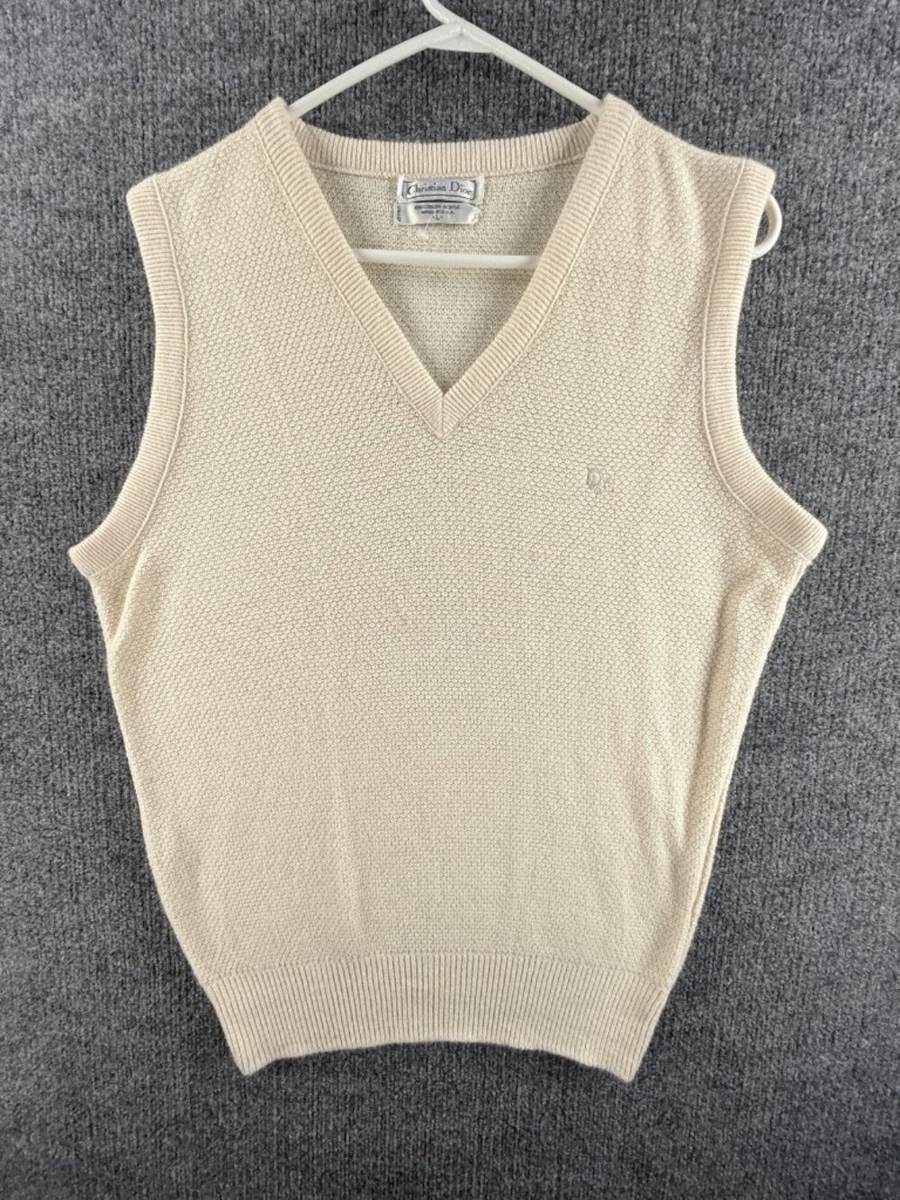 VTG Christian Dior Sweater Vest Acrylic Sleeveless Soft Small (Tag Large) Ivory